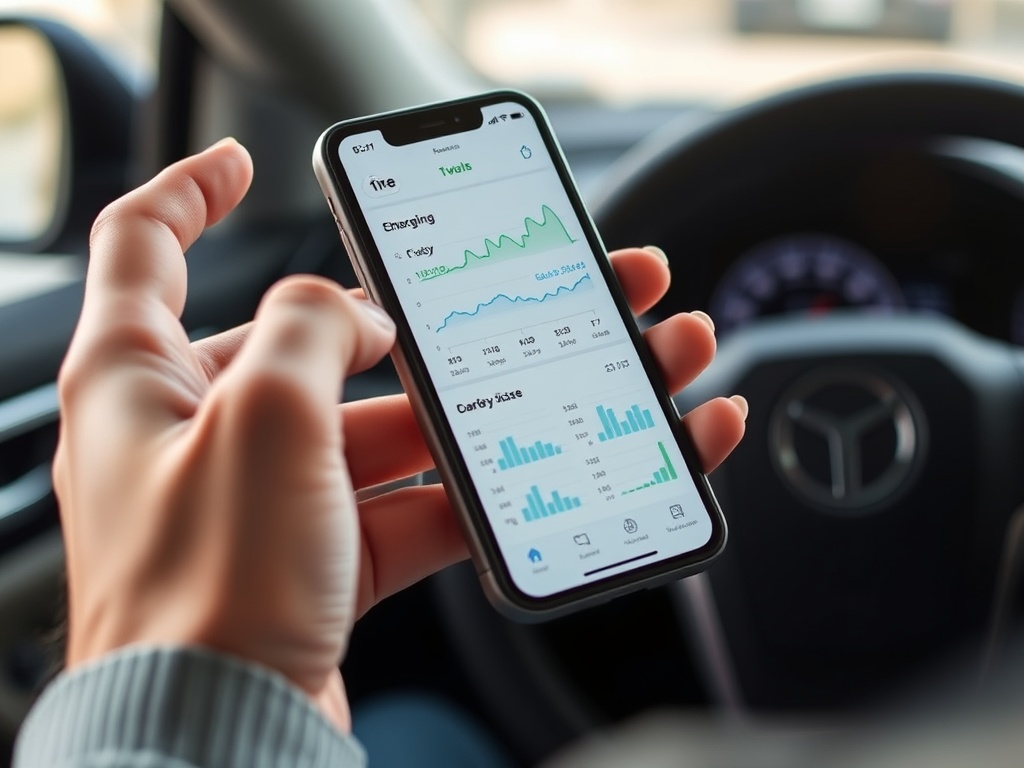 스마트폰 앱을 통해 전기차 충전 요금과 에너지 사용량을 모니터링하는 분석 그래프